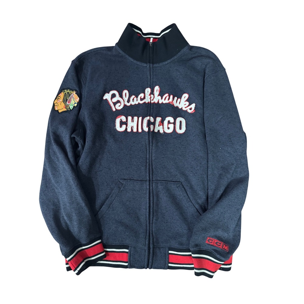 CCM Chicago Blackhawks NHL‎ Full Zip Jacket Men's XL Navy Red Vintage Throwback